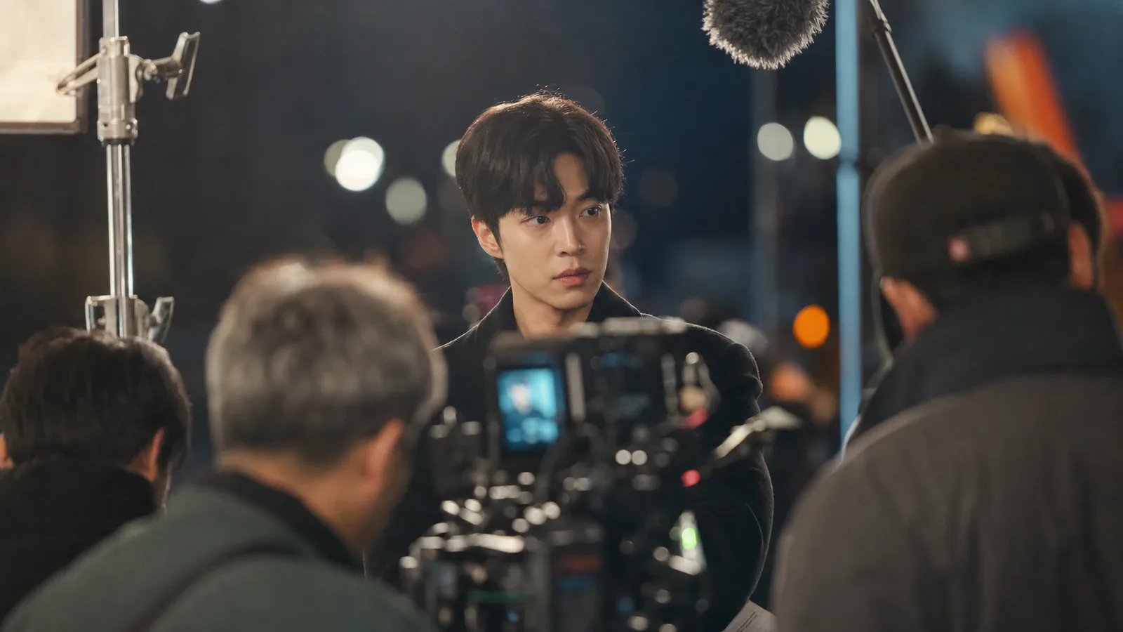 Korean drama filming set at night