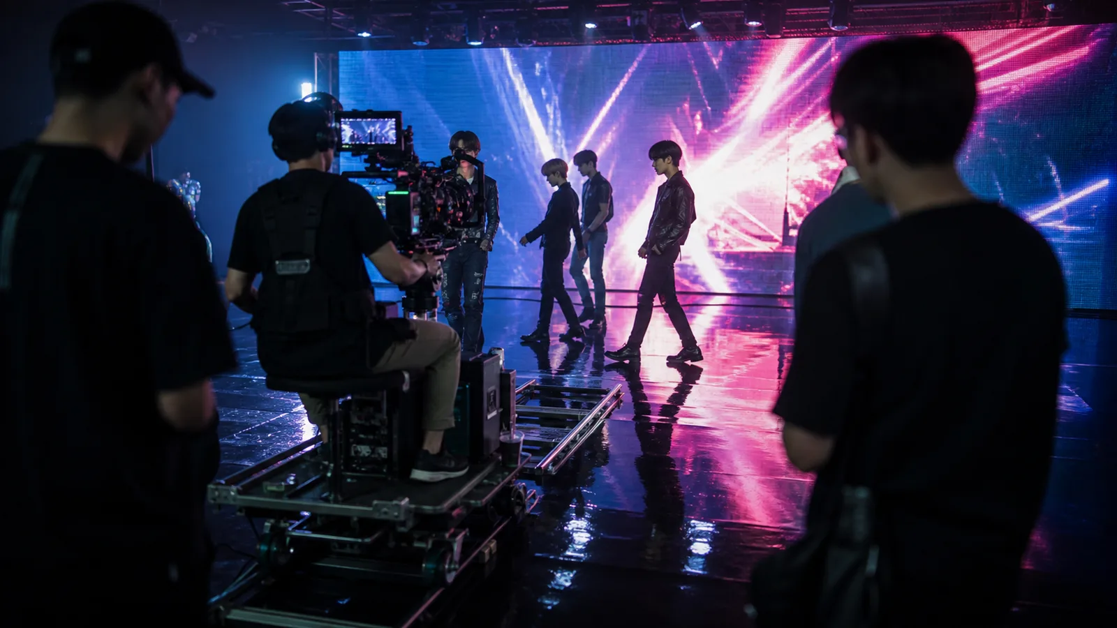 Music video production set with LED wall